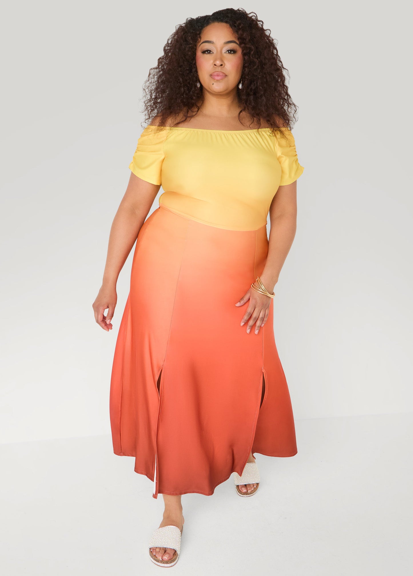 Ashley Stewart Ombre Off The Shoulder Maxi Dress Persimmon Orange