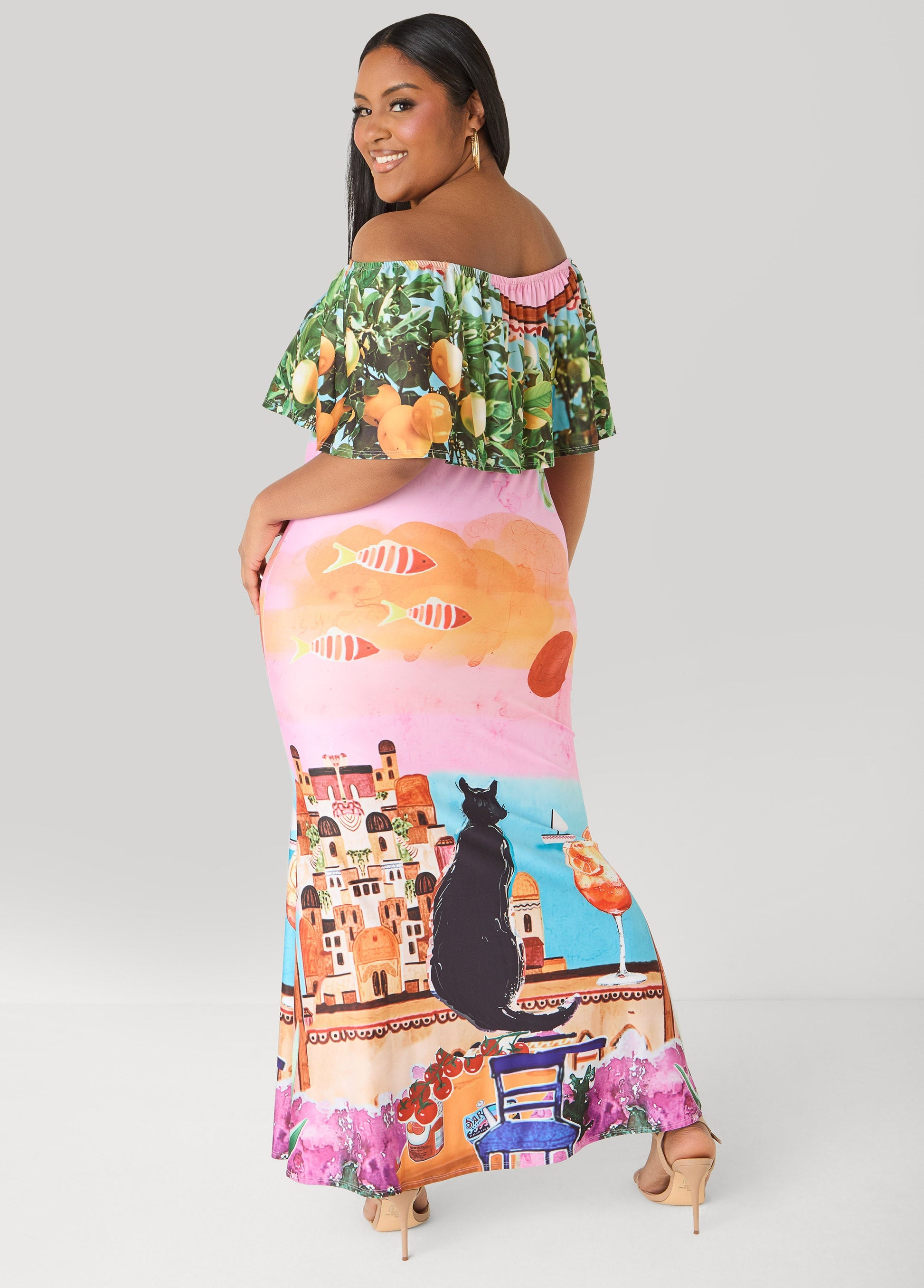 Ashley Stewart Tall Printed Off The Shoulder Dress Multi