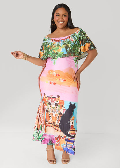 Ashley Stewart Tall Printed Off The Shoulder Dress Multi