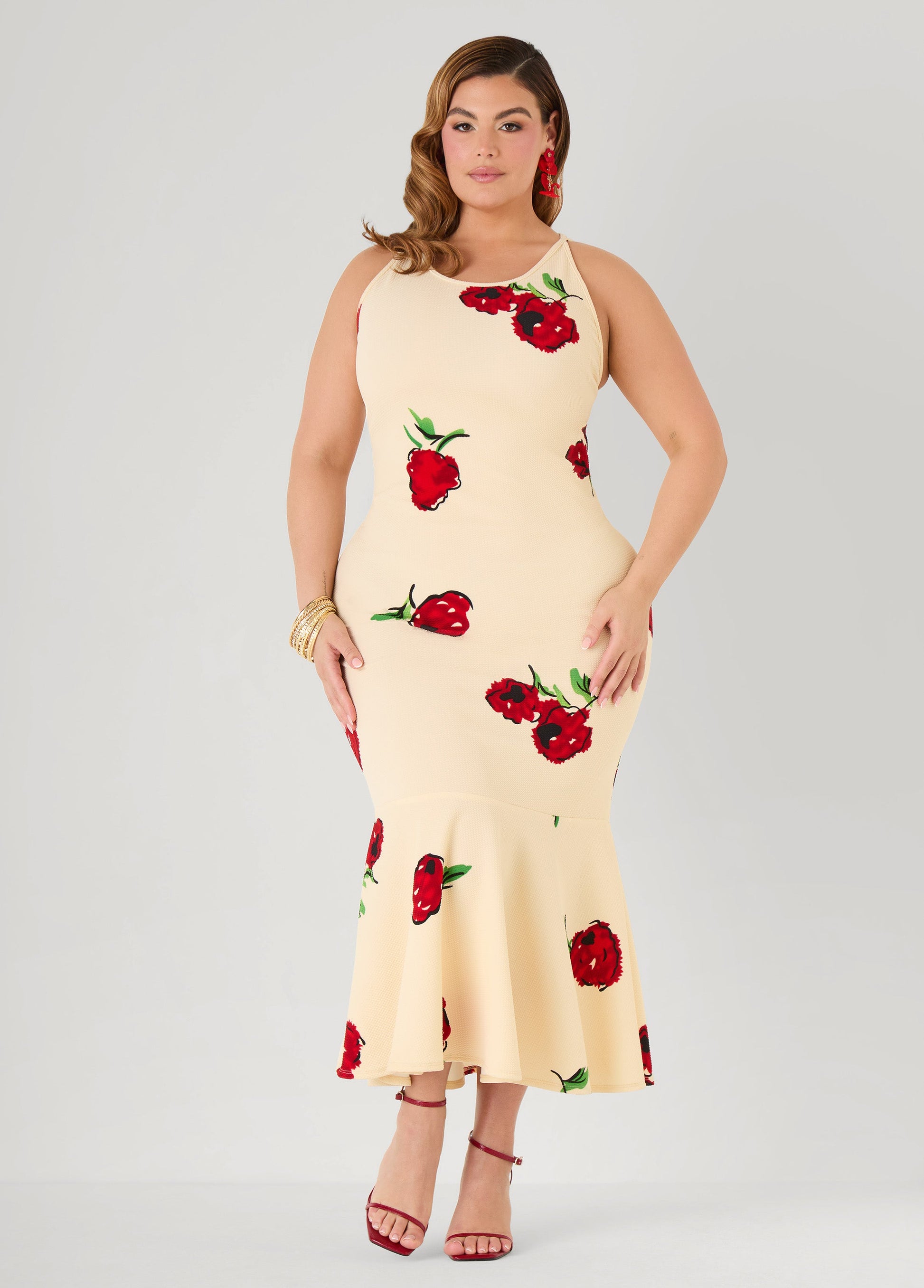 Ashley Stewart Flounced Textured Floral Dress Black Combo