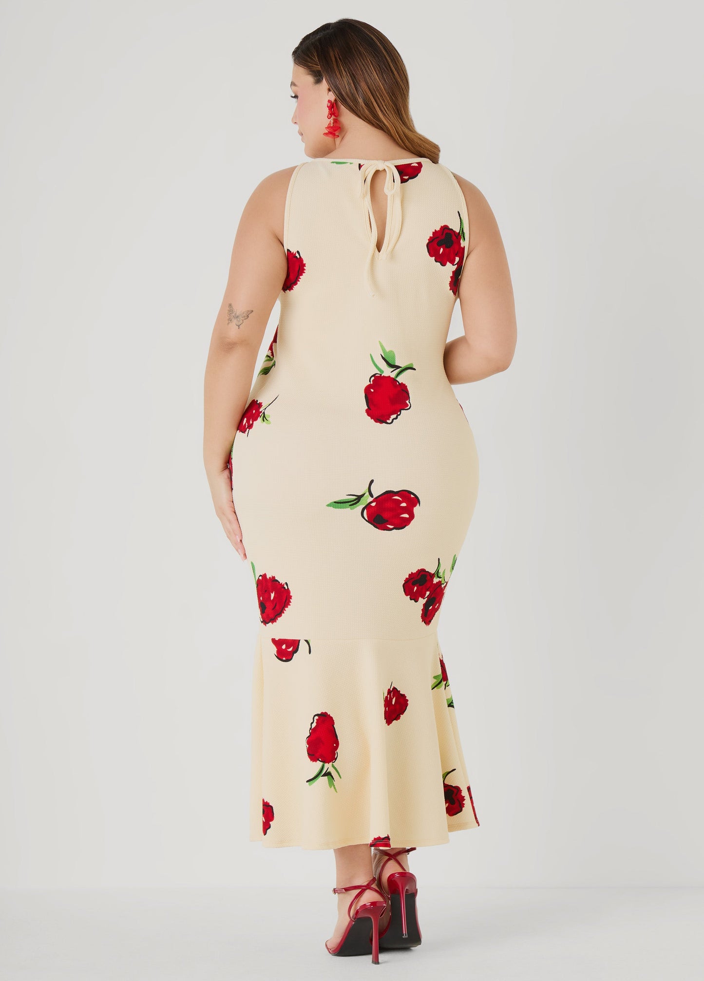 Ashley Stewart Flounced Textured Floral Dress Black Combo