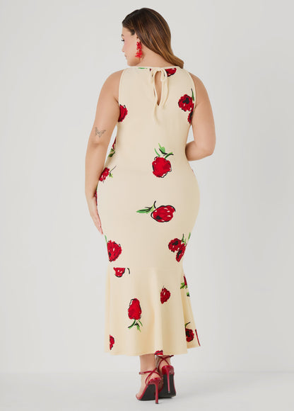 Ashley Stewart Flounced Textured Floral Dress Black Combo