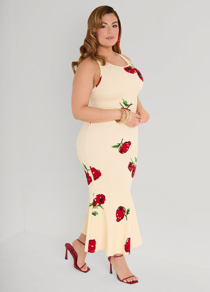 Ashley Stewart Flounced Textured Floral Dress Black Combo