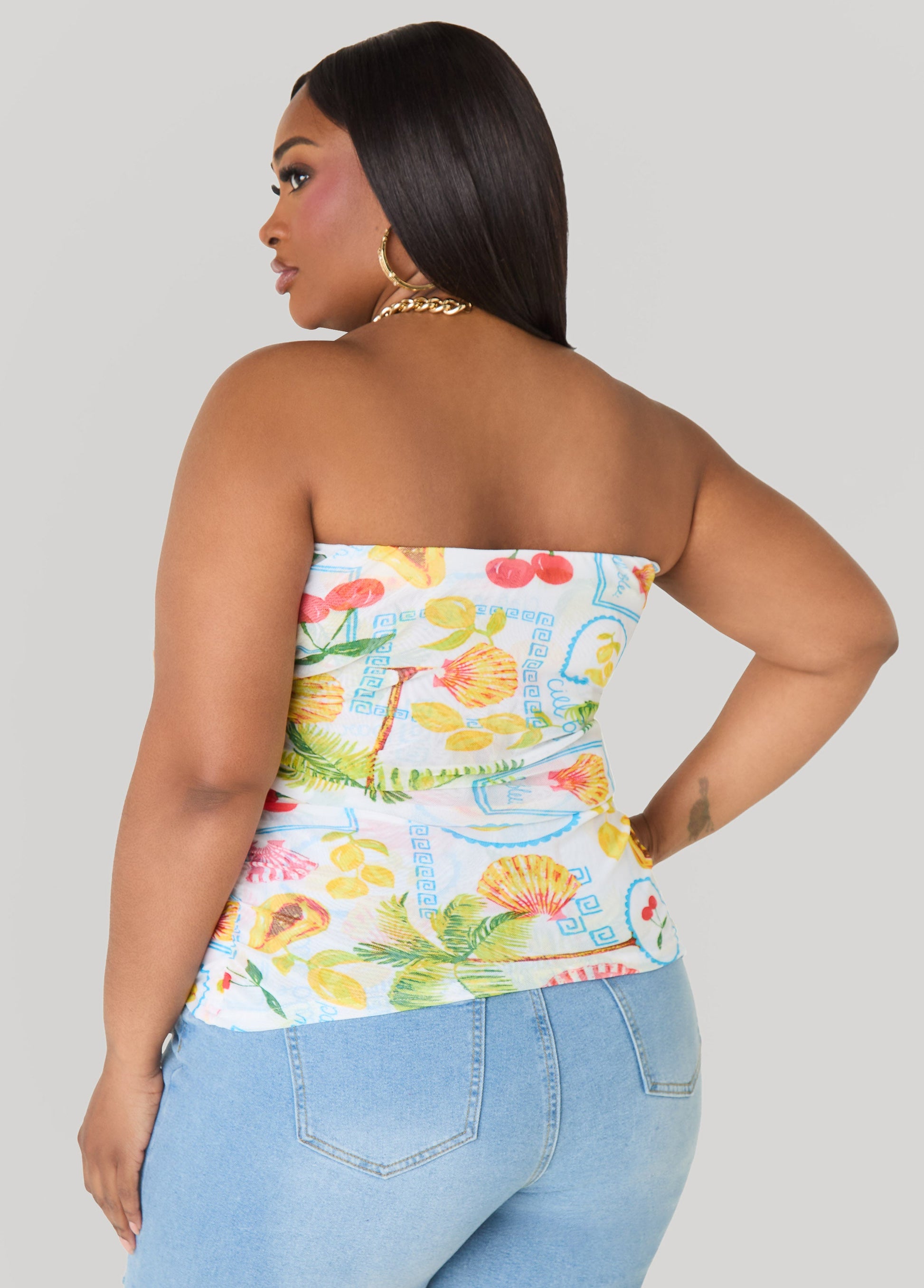 Ashley Stewart Summer Print Mesh Tube Top Multi
