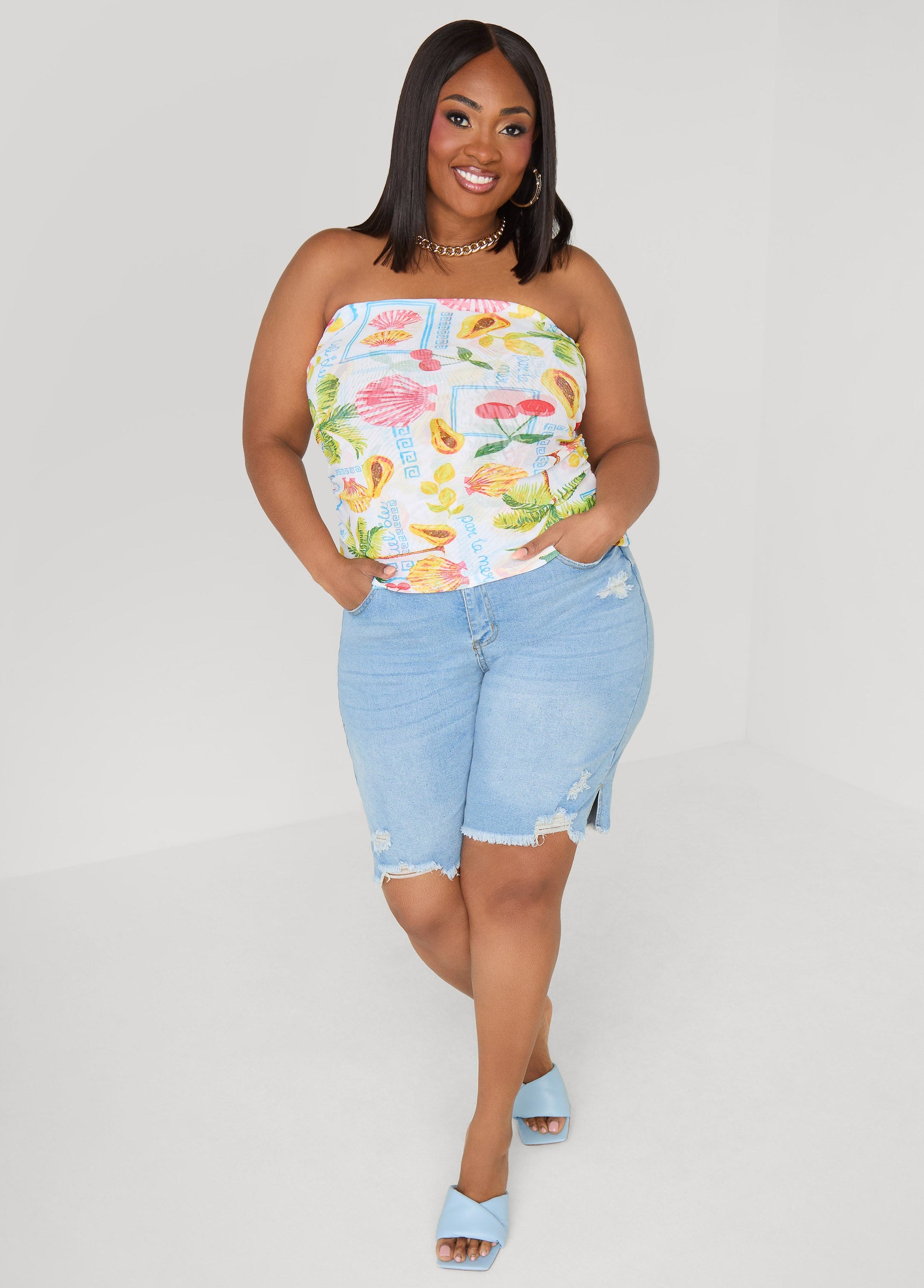 Ashley Stewart Summer Print Mesh Tube Top Multi