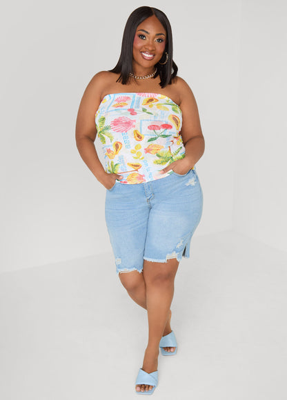 Ashley Stewart Summer Print Mesh Tube Top Multi