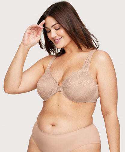 Ashley Stewart Front-Closure Stretch Lace WonderWire Bra Cafe