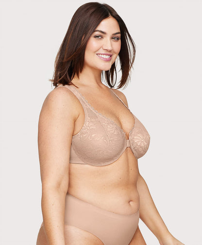 Ashley Stewart Front-Closure Stretch Lace WonderWire Bra Cafe