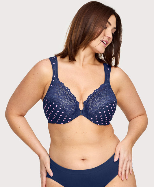 Ashley Stewart Front-Closure WonderWire Bra Navy Print