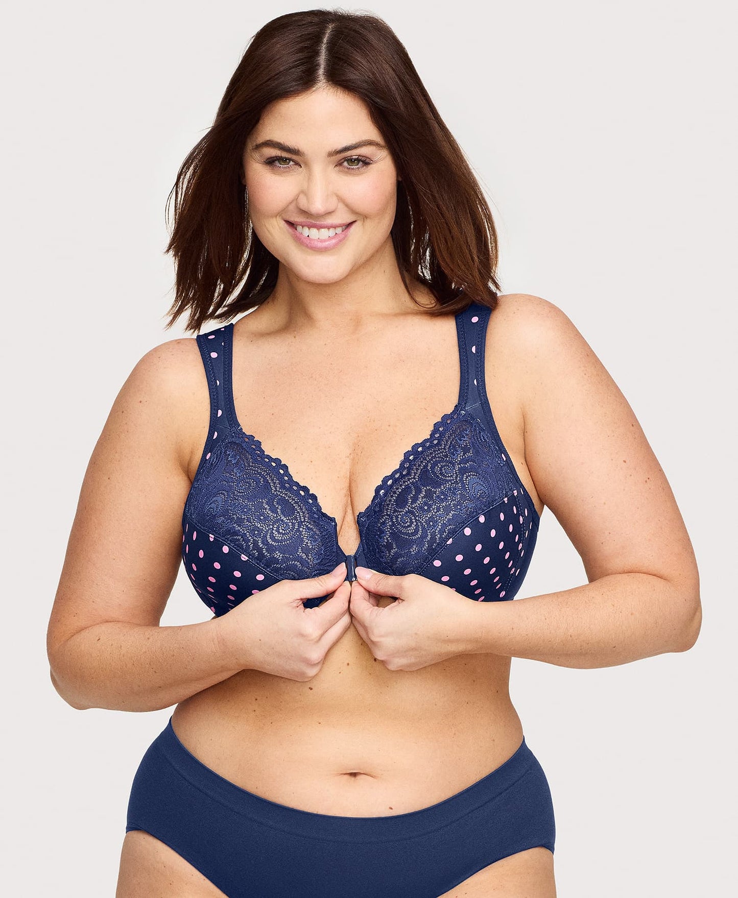 Ashley Stewart Front-Closure WonderWire Bra Navy Print