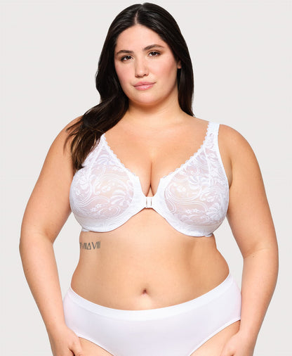 Ashley Stewart Front-Closure Stretch Lace WonderWire Bra White