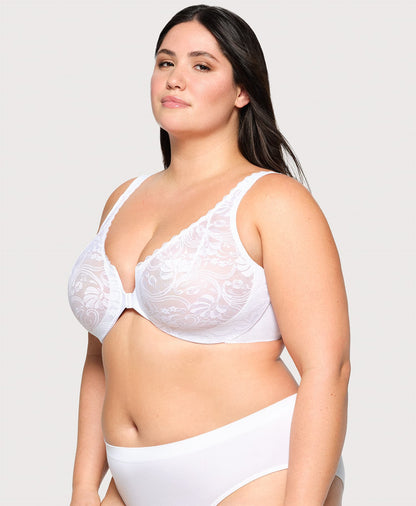 Ashley Stewart Front-Closure Stretch Lace WonderWire Bra White