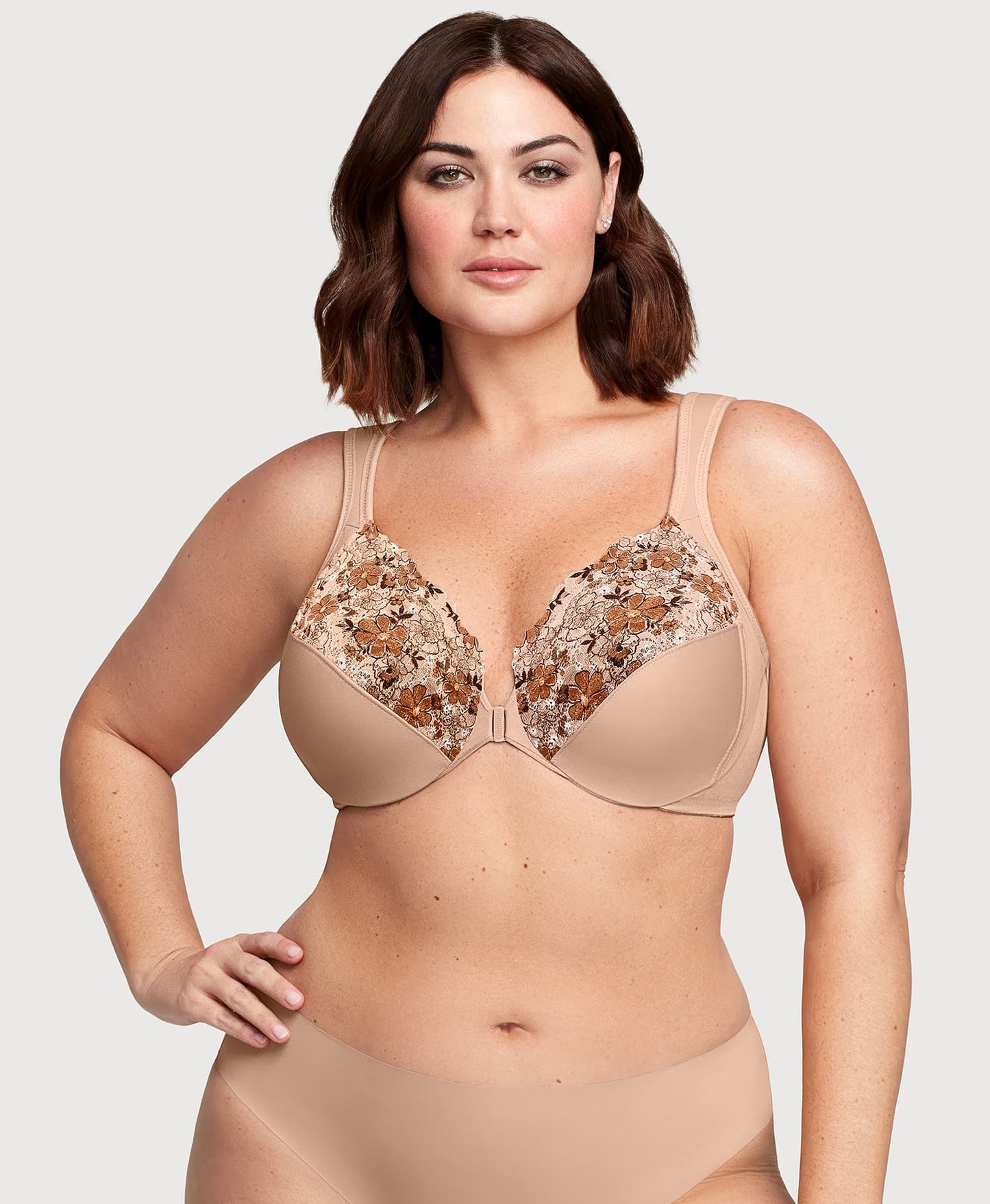 Ashley Stewart Front-Closure WonderWire Bra Cafe Print