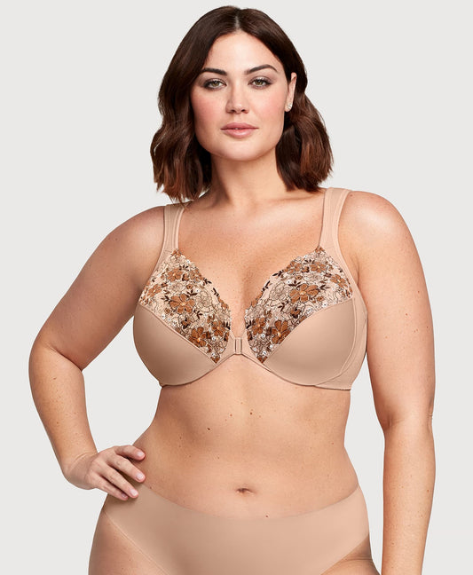 Ashley Stewart Front-Closure WonderWire Bra Cafe Print