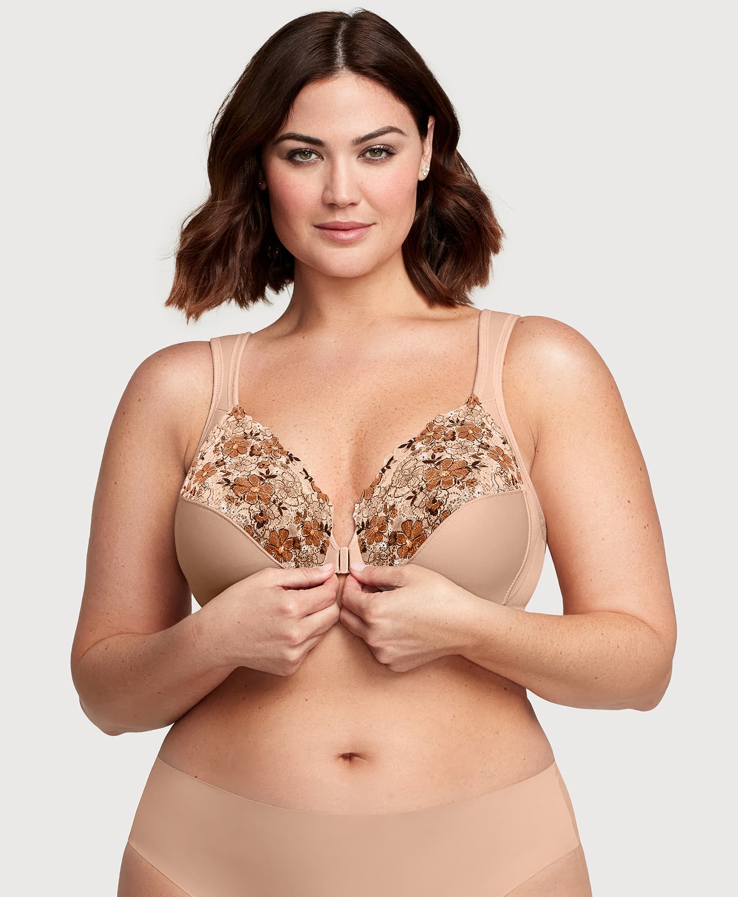 Ashley Stewart Front-Closure WonderWire Bra Cafe Print