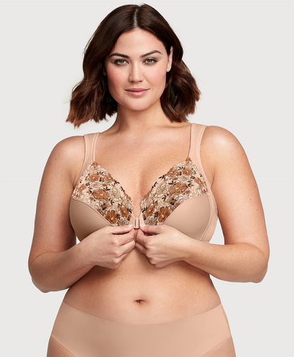 Ashley Stewart Front-Closure WonderWire Bra Cafe Print