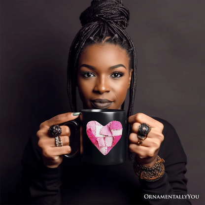 Ashley Stewart Patchwork Heart Valentine Mug Black