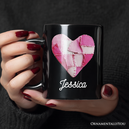 Ashley Stewart Patchwork Heart Valentine Mug Black