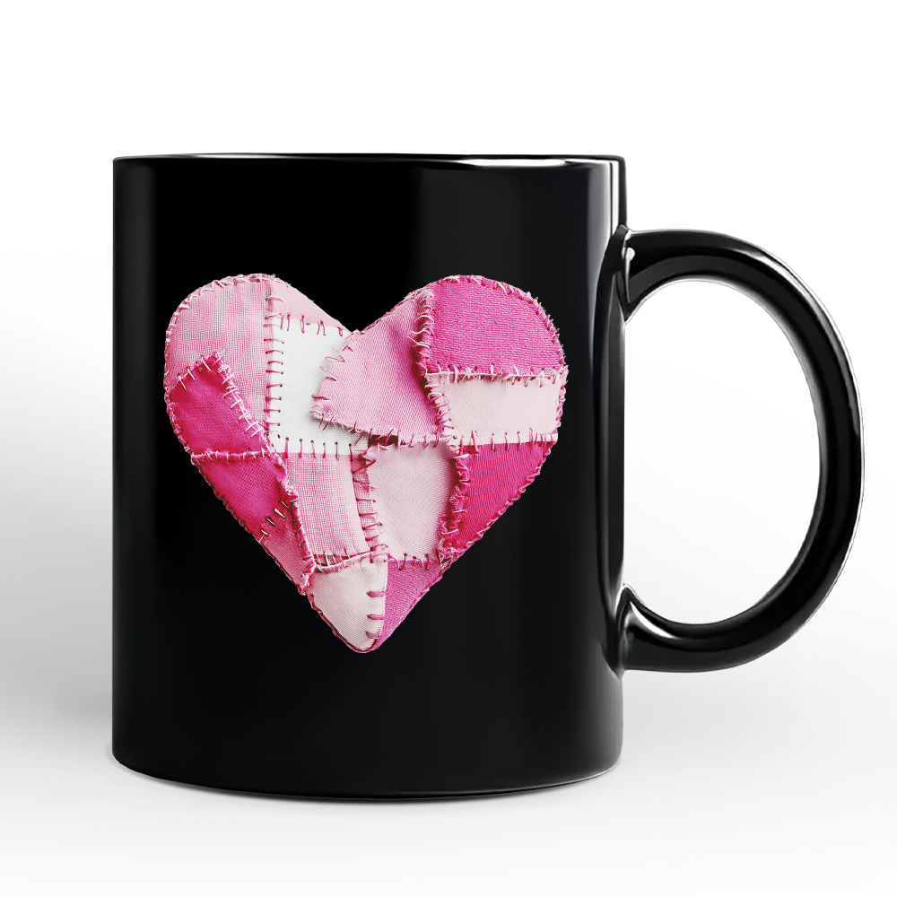 Ashley Stewart Patchwork Heart Valentine Mug Black