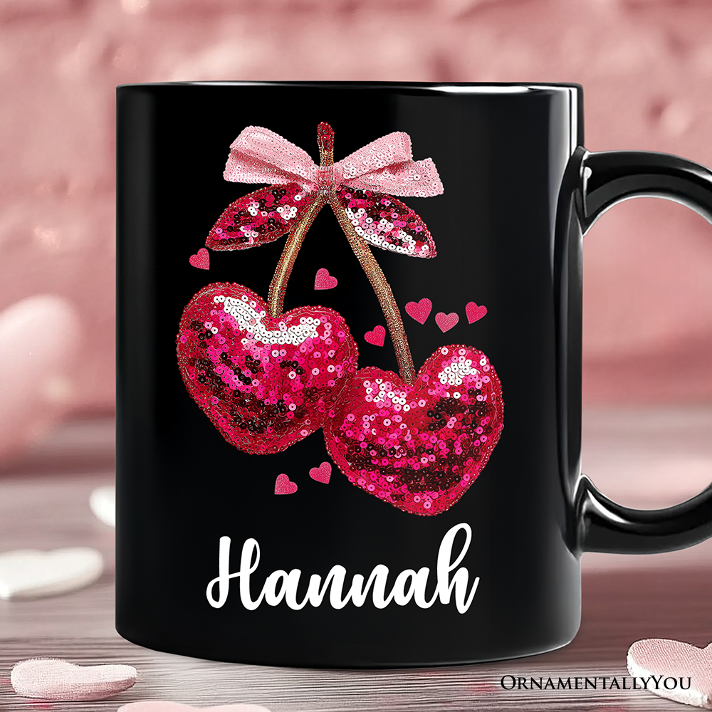 Ashley Stewart Cherry Heart Ceramic Mug Black