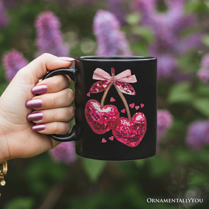 Ashley Stewart Cherry Heart Ceramic Mug Black