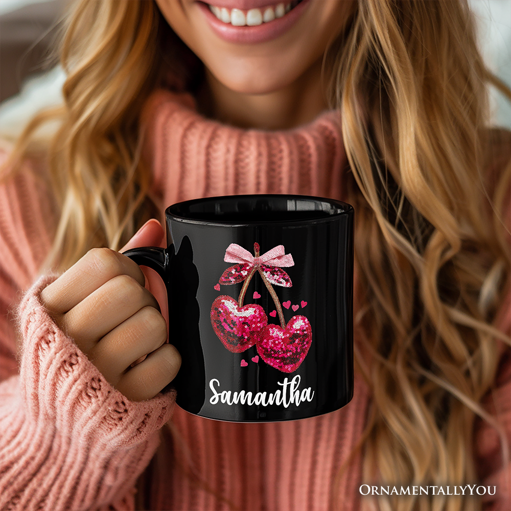 Ashley Stewart Cherry Heart Ceramic Mug Black