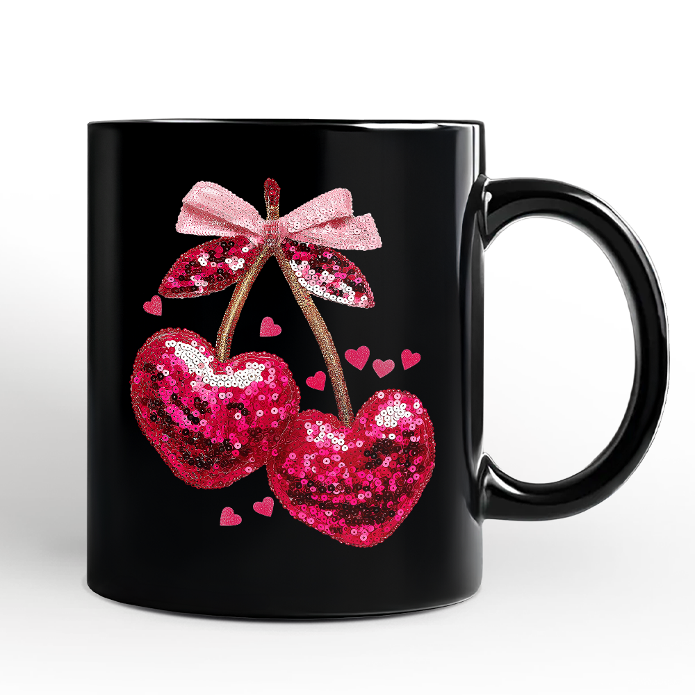 Ashley Stewart Cherry Heart Ceramic Mug Black