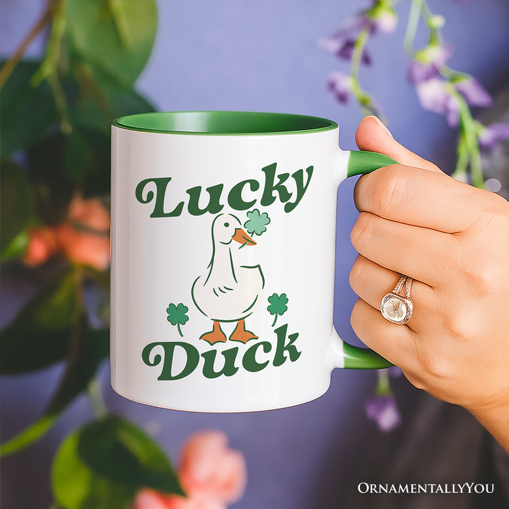Ashley Stewart Lucky Duck St Patricks Day Mug White - Green