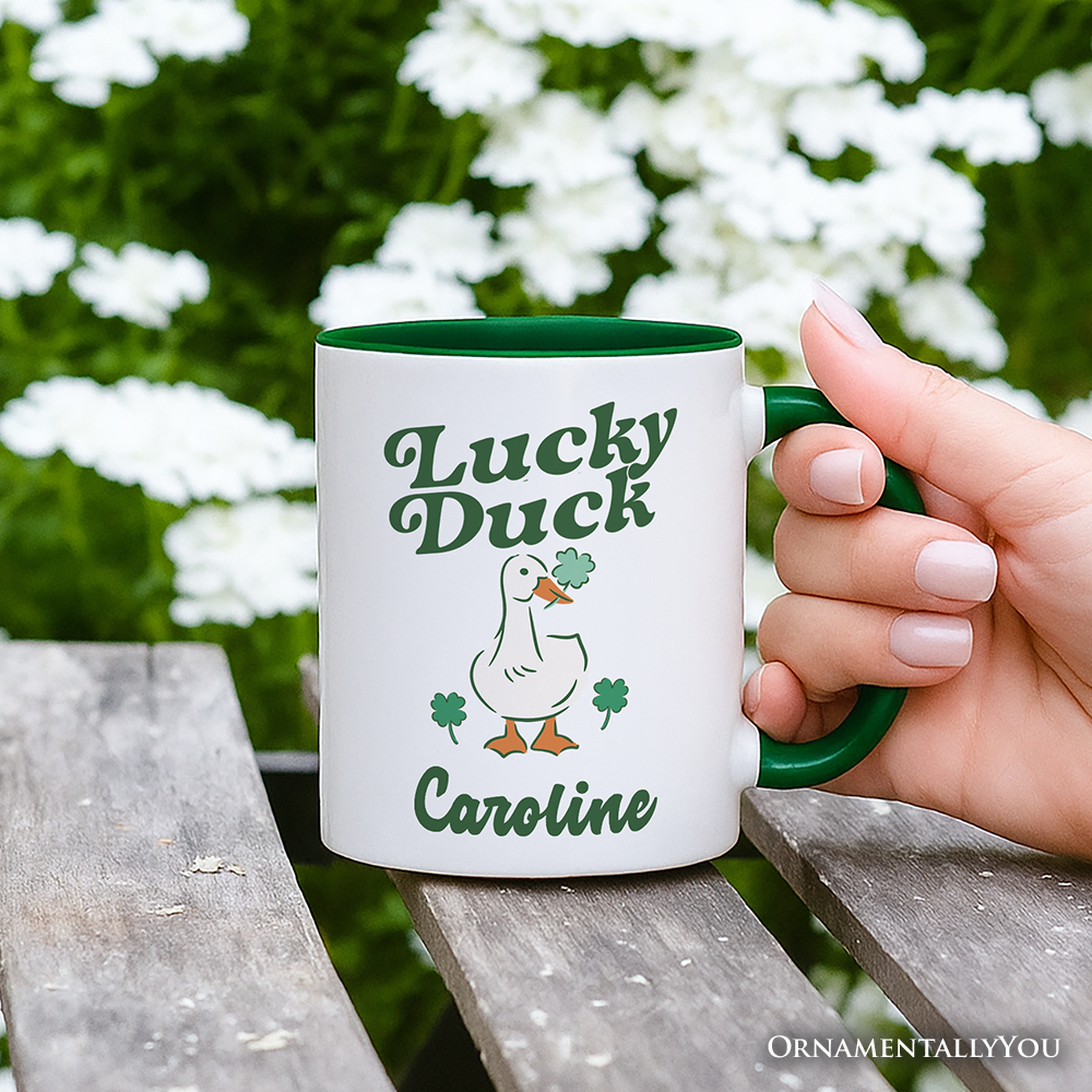 Ashley Stewart Lucky Duck St Patricks Day Mug White - Green