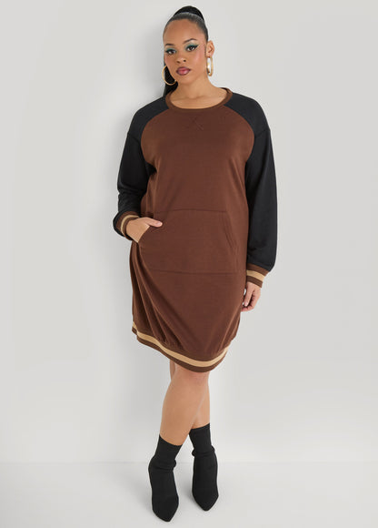 Ashley Stewart Raglan French Terry Sneaker Dress Black Combo