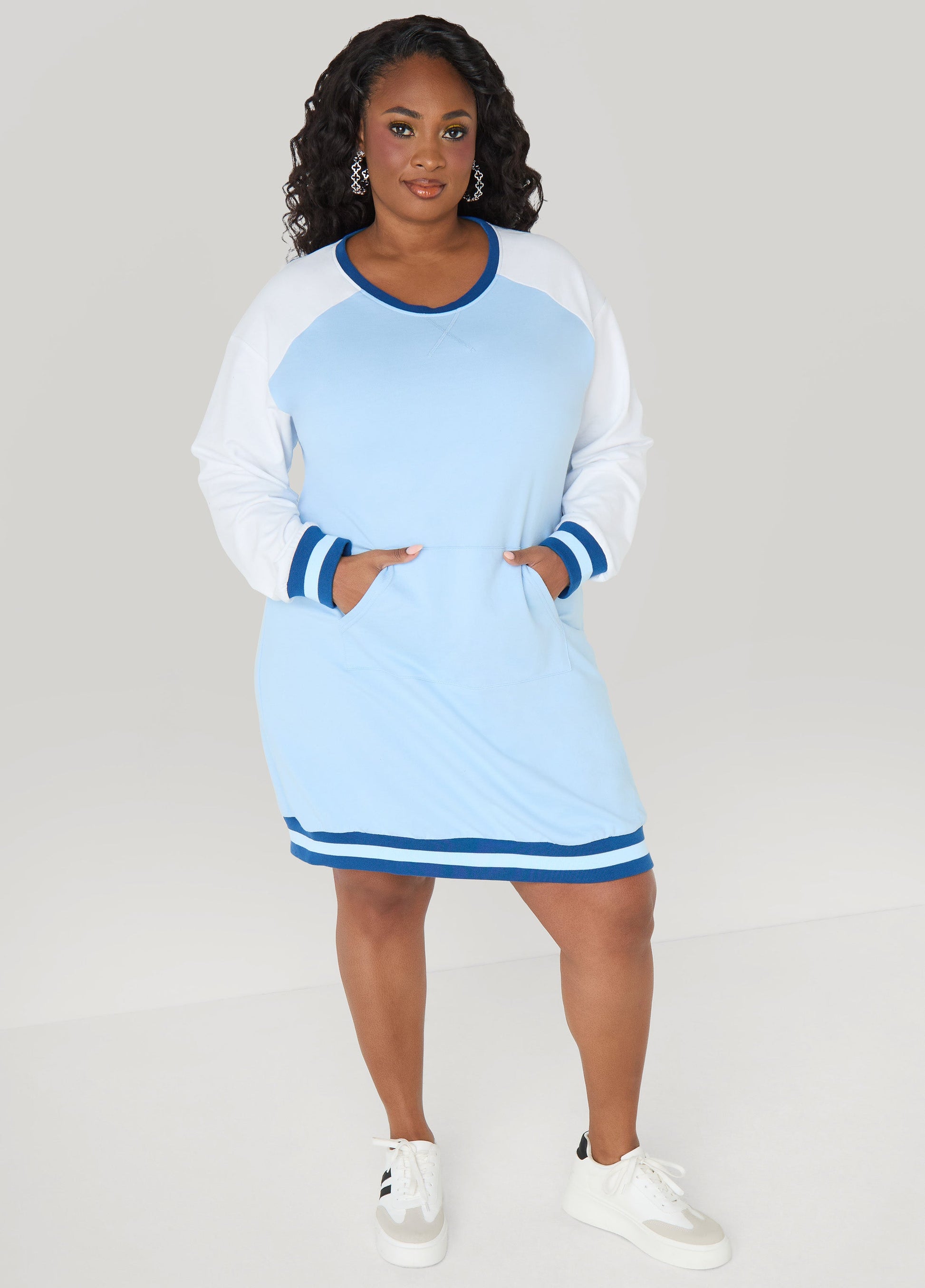 Ashley Stewart Raglan French Terry Sneaker Dress Black Combo
