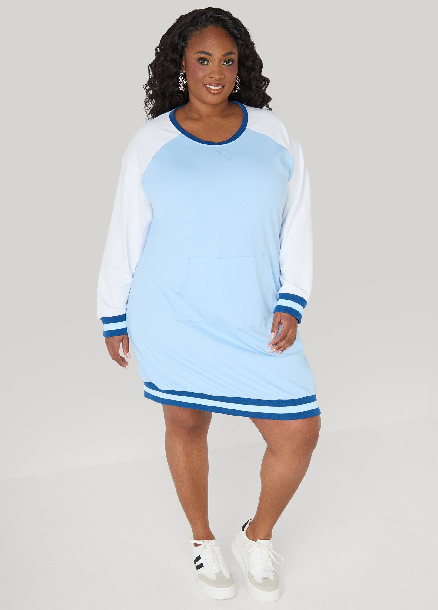 Ashley Stewart Raglan French Terry Sneaker Dress Black Combo