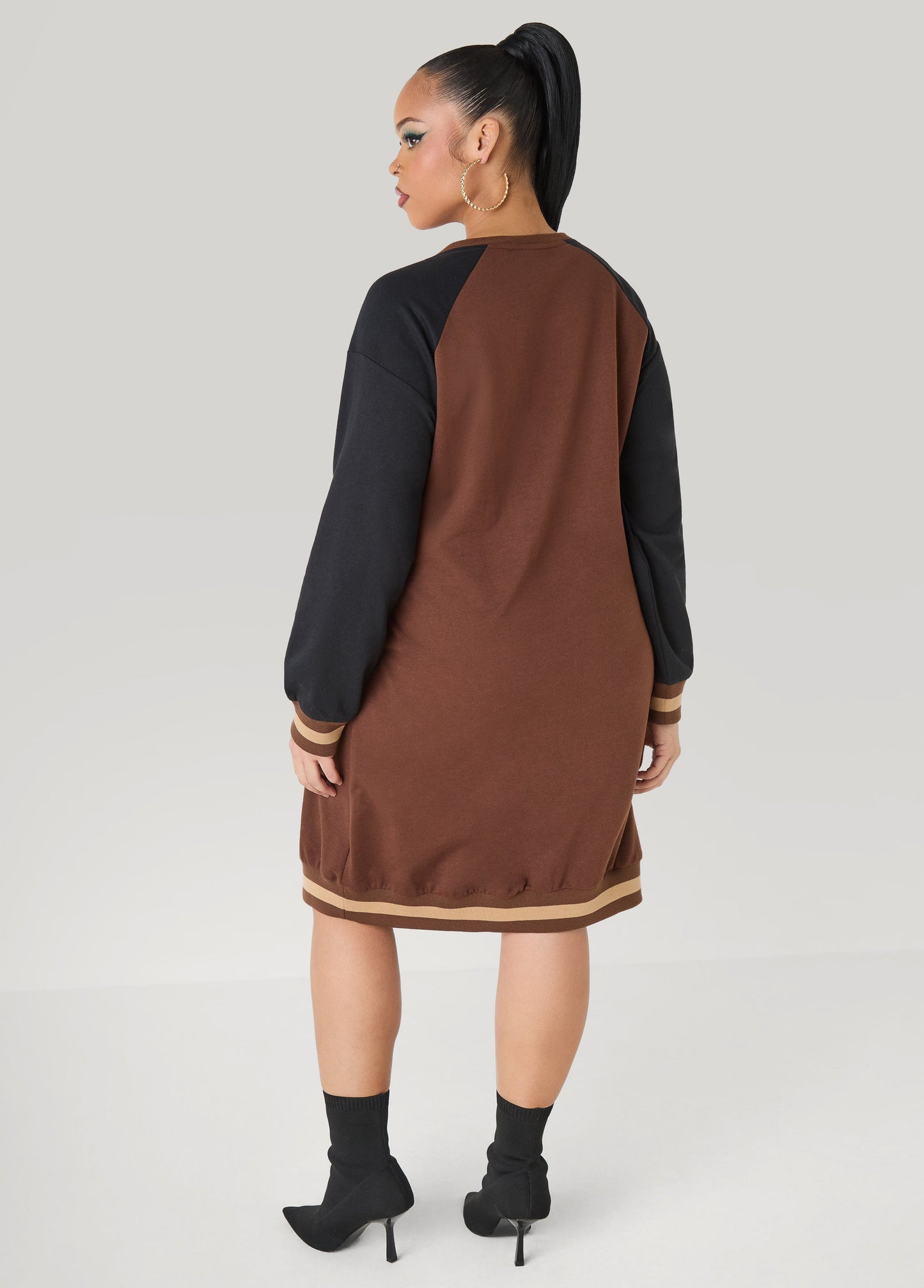 Ashley Stewart Raglan French Terry Sneaker Dress Black Combo