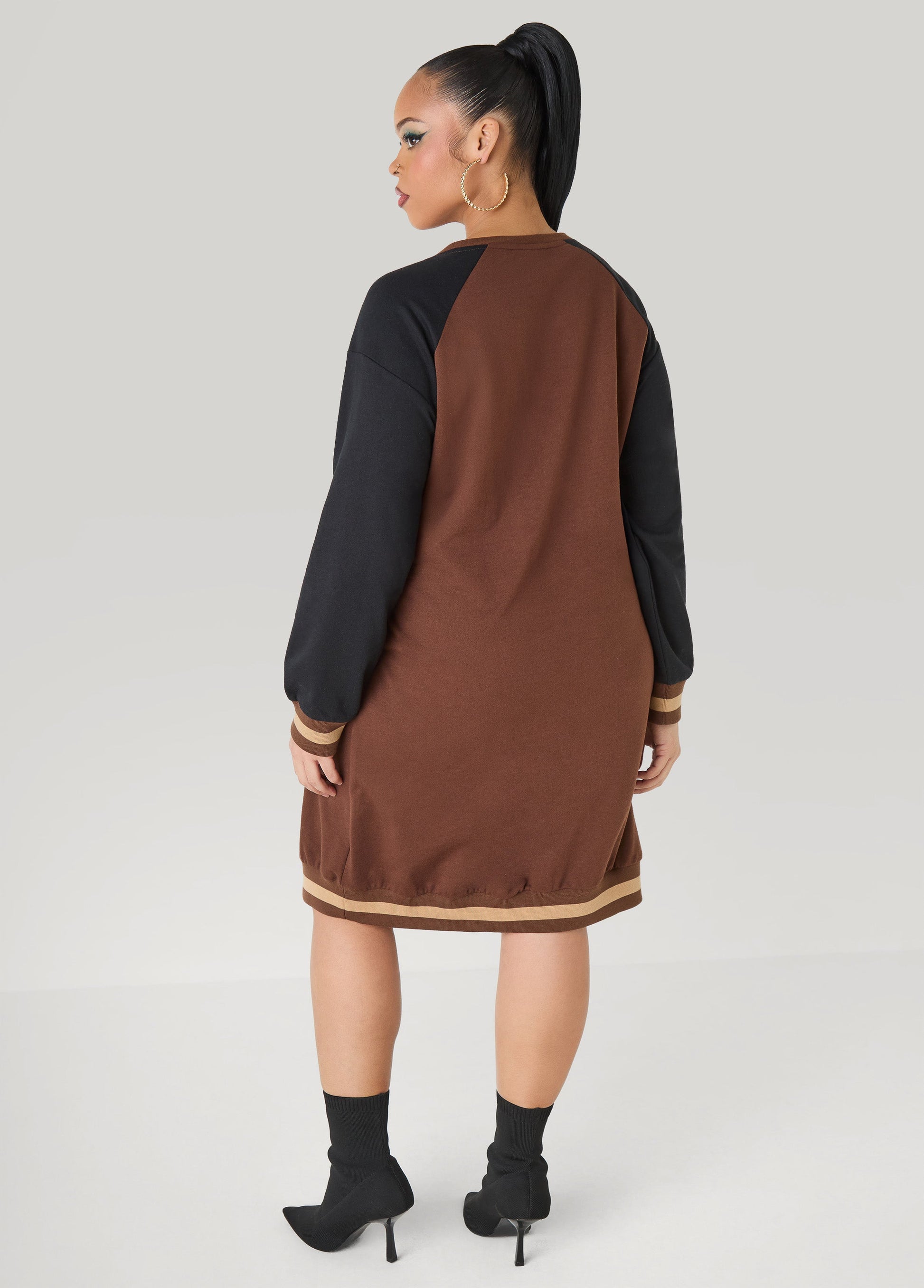 Ashley Stewart Raglan French Terry Sneaker Dress Black Combo