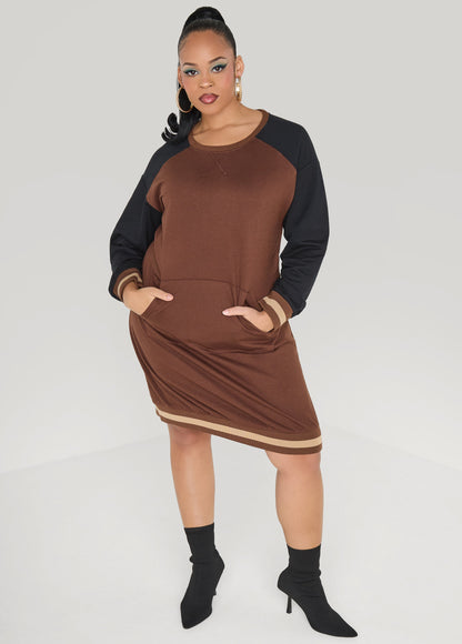 Ashley Stewart Raglan French Terry Sneaker Dress Black Combo