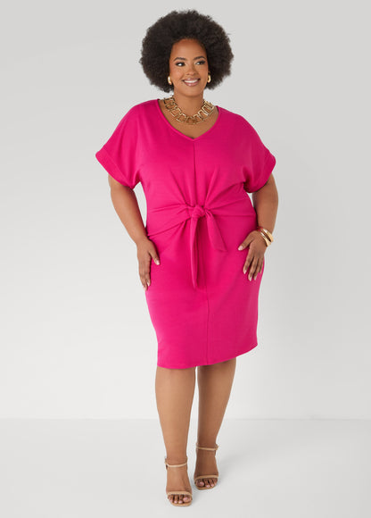 Ashley Stewart Textured Tie Front Dress Black
