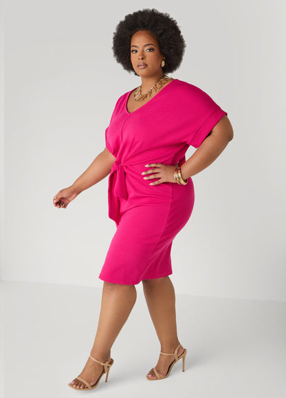 Ashley Stewart Textured Tie Front Dress Black