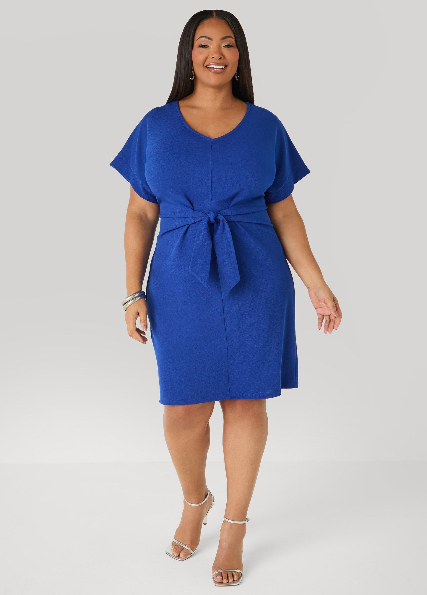 Ashley Stewart Textured Tie Front Dress Black