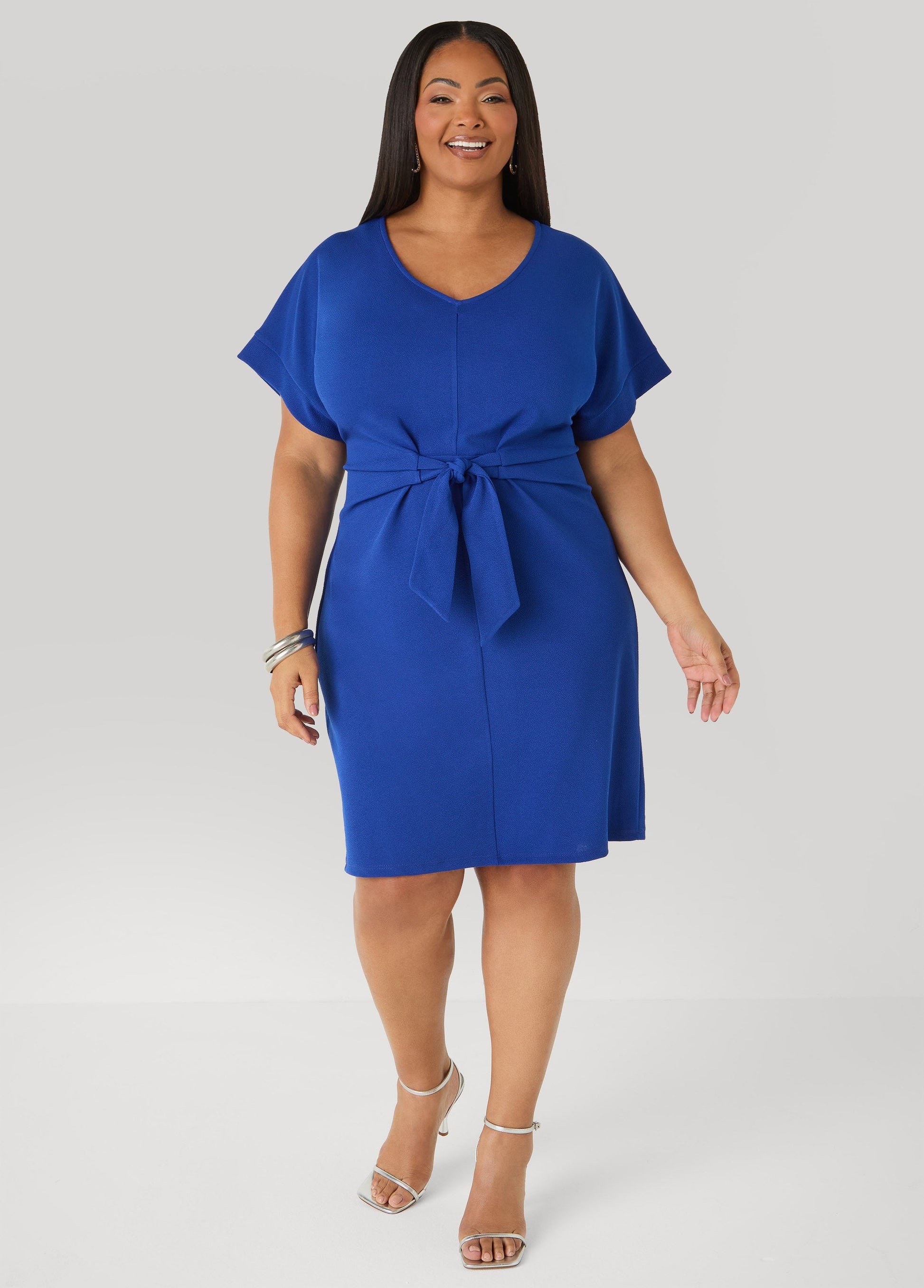 Ashley Stewart Textured Tie Front Dress Black