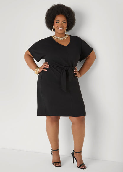 Ashley Stewart Textured Tie Front Dress Black