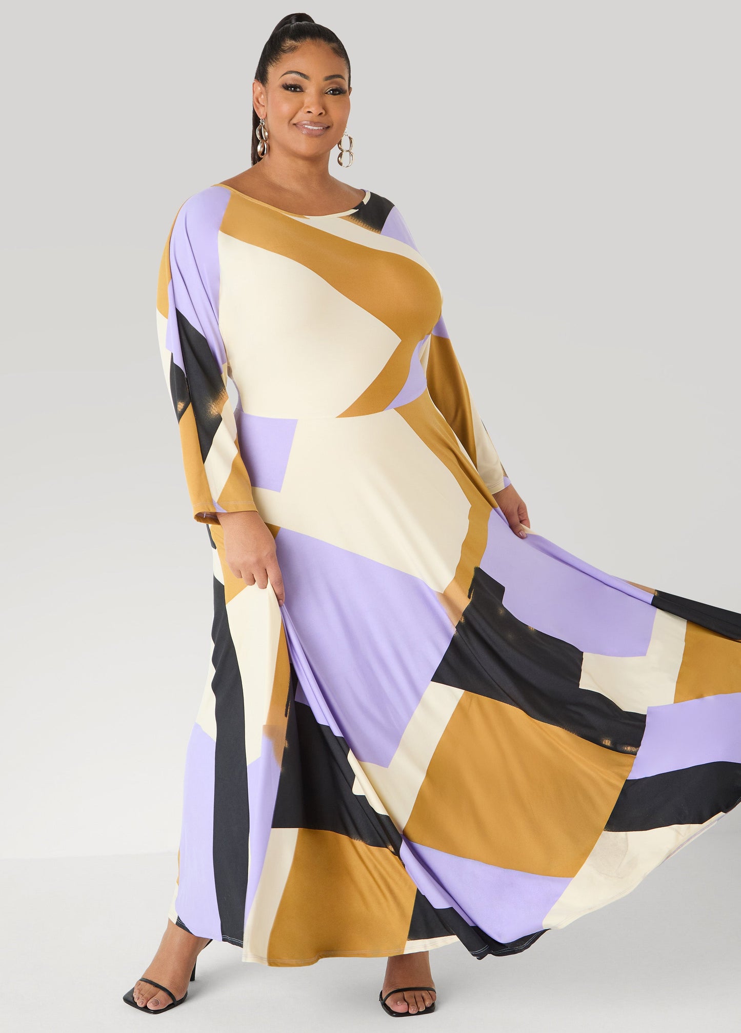 Ashley Stewart Geo Print A Line Maxi Dress Multi