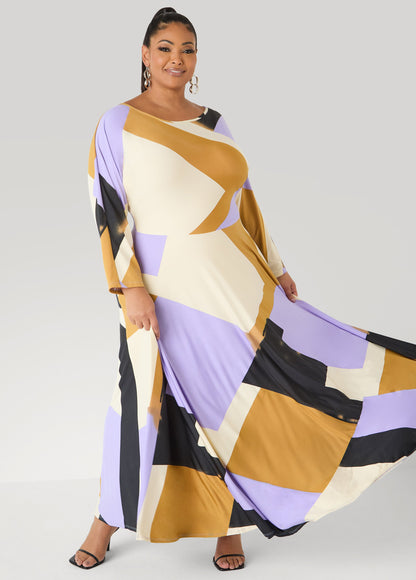 Ashley Stewart Geo Print A Line Maxi Dress Multi