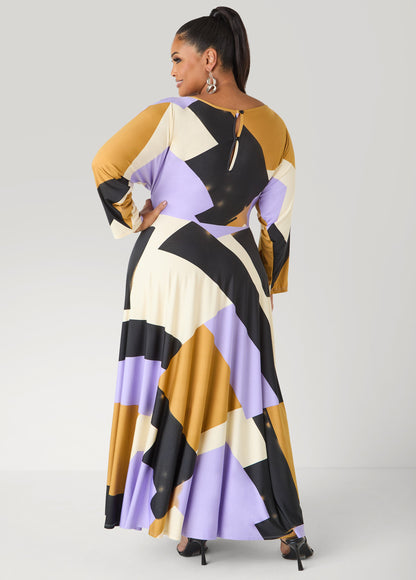 Ashley Stewart Geo Print A Line Maxi Dress Multi