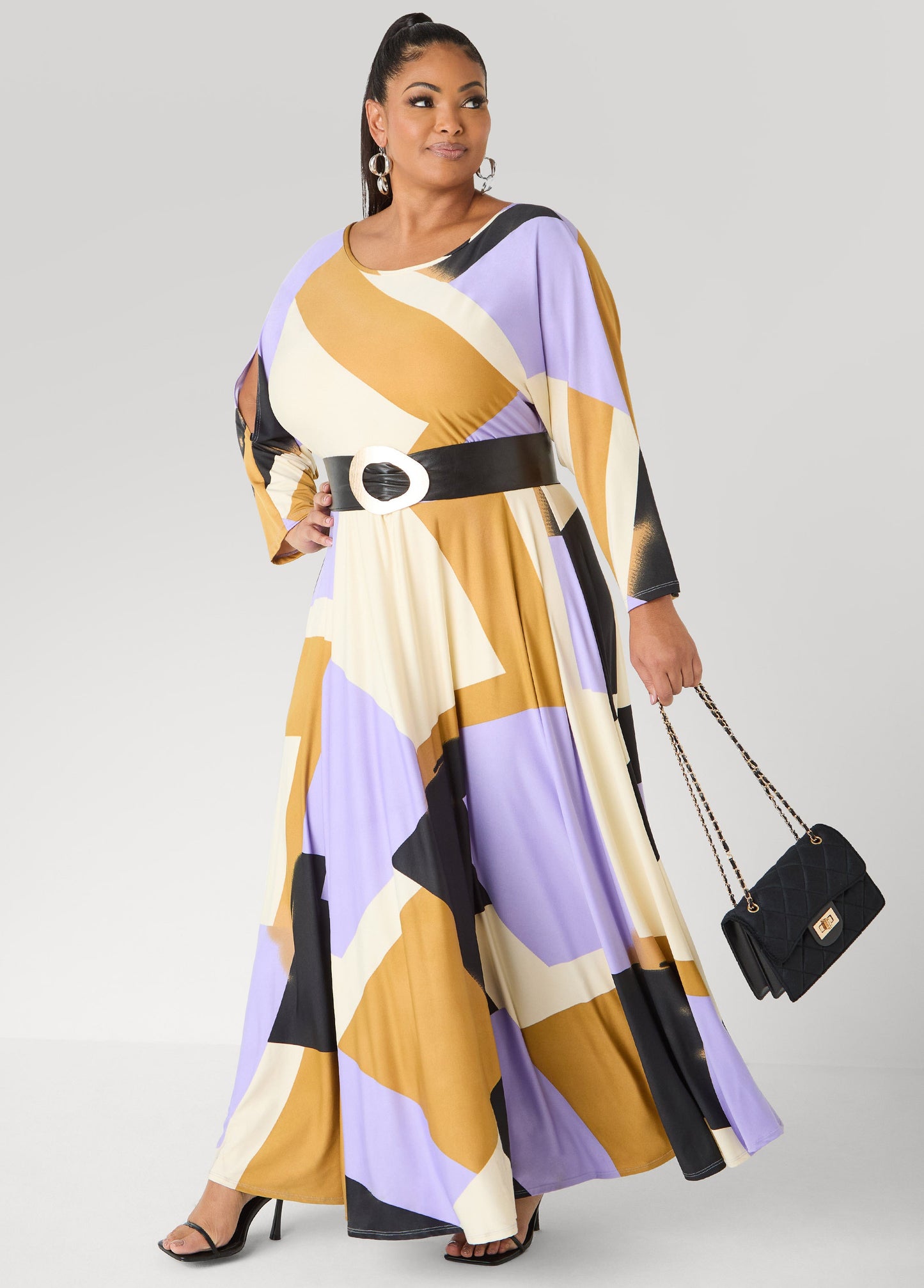Ashley Stewart Geo Print A Line Maxi Dress Multi