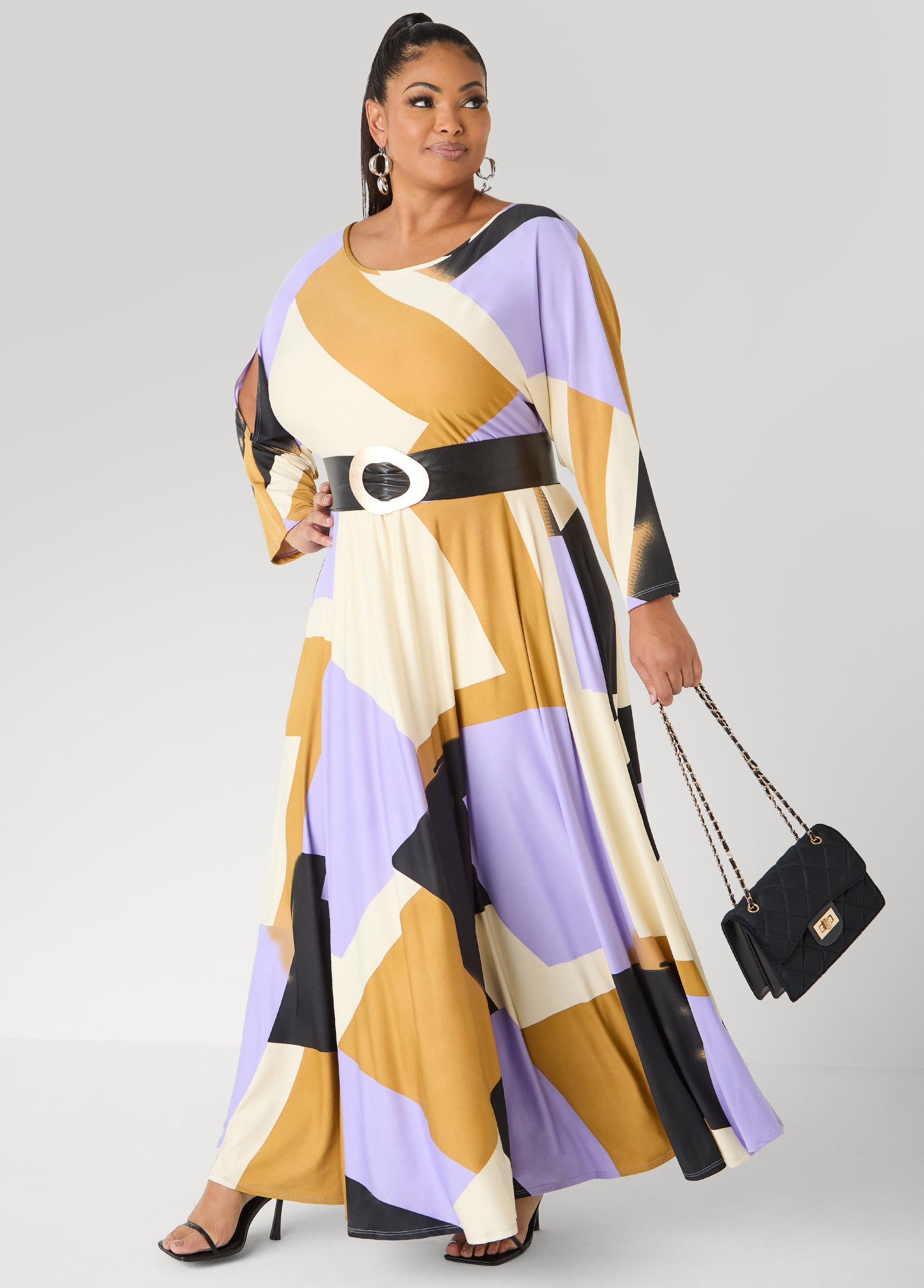 Ashley Stewart Geo Print A Line Maxi Dress Multi