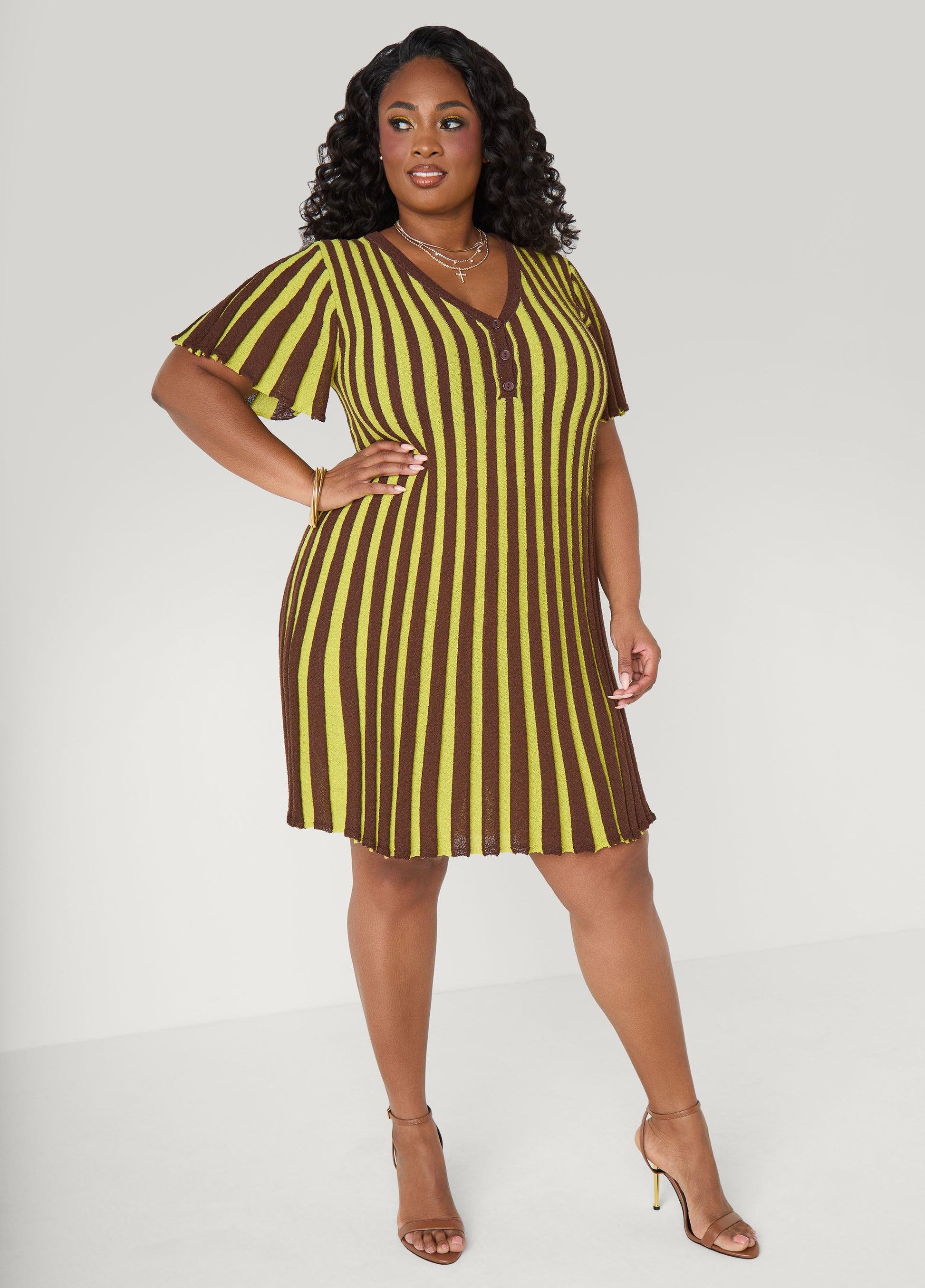 Ashley Stewart A Line Striped Sweater Dress Multi