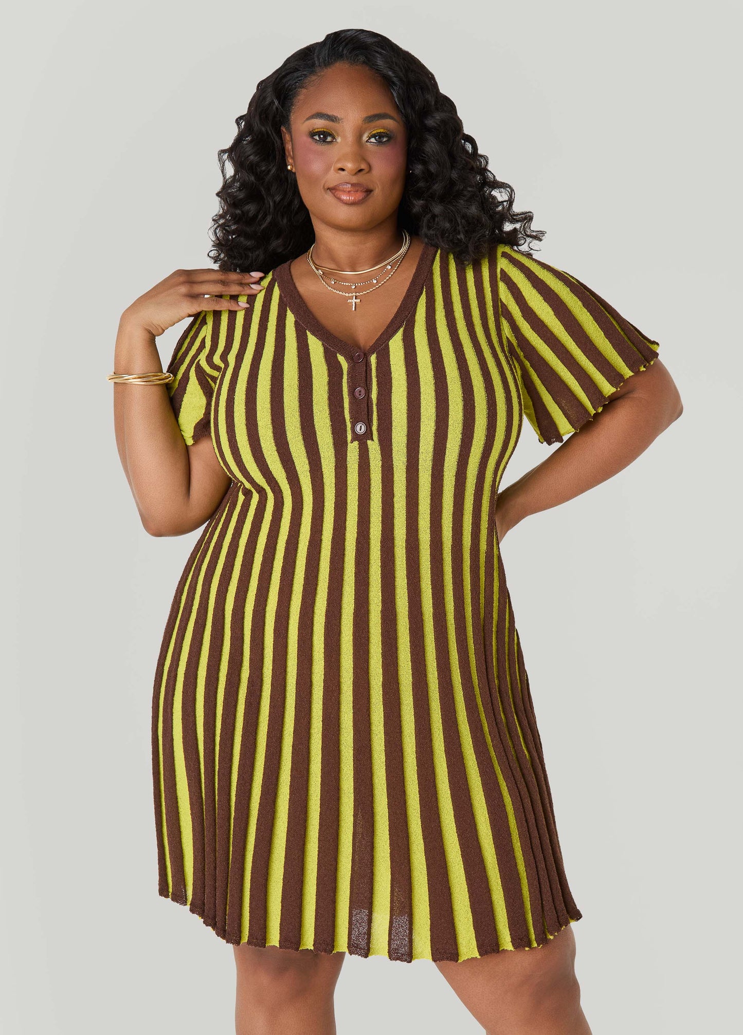 Ashley Stewart A Line Striped Sweater Dress Multi