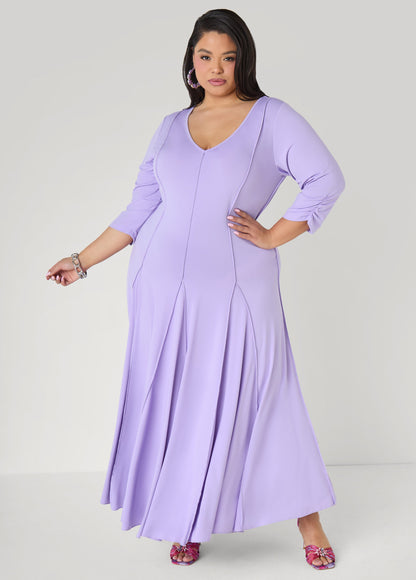 Ashley Stewart Ruched Sleeve Seamed Maxi Dress Black