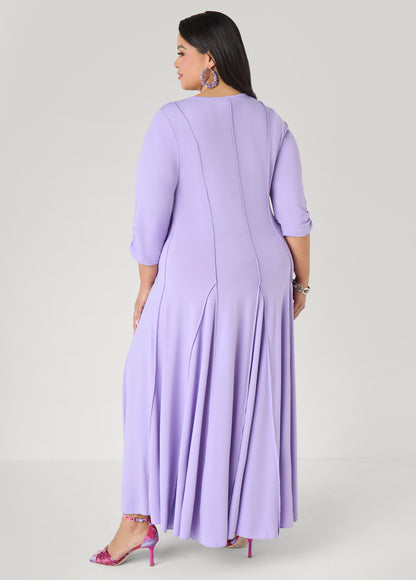 Ashley Stewart Ruched Sleeve Seamed Maxi Dress Black