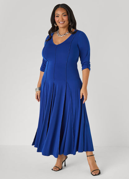 Ashley Stewart Ruched Sleeve Seamed Maxi Dress Black